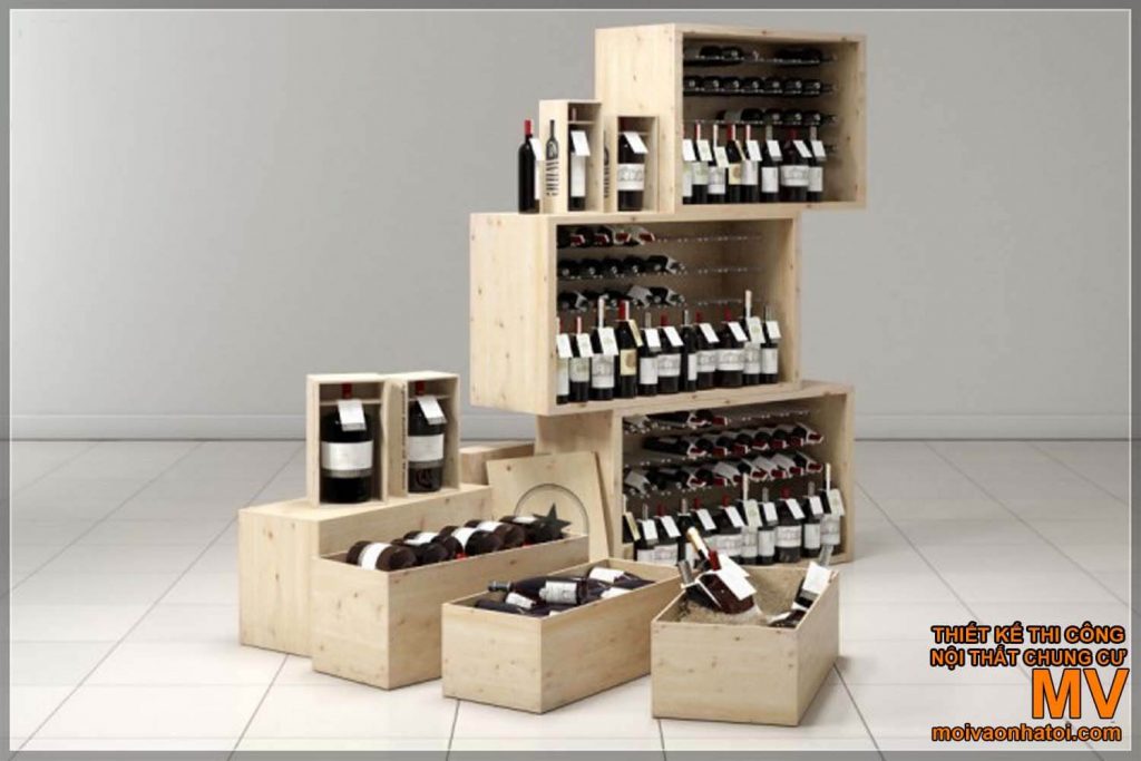 Caisse en bois avec présentoir à vin