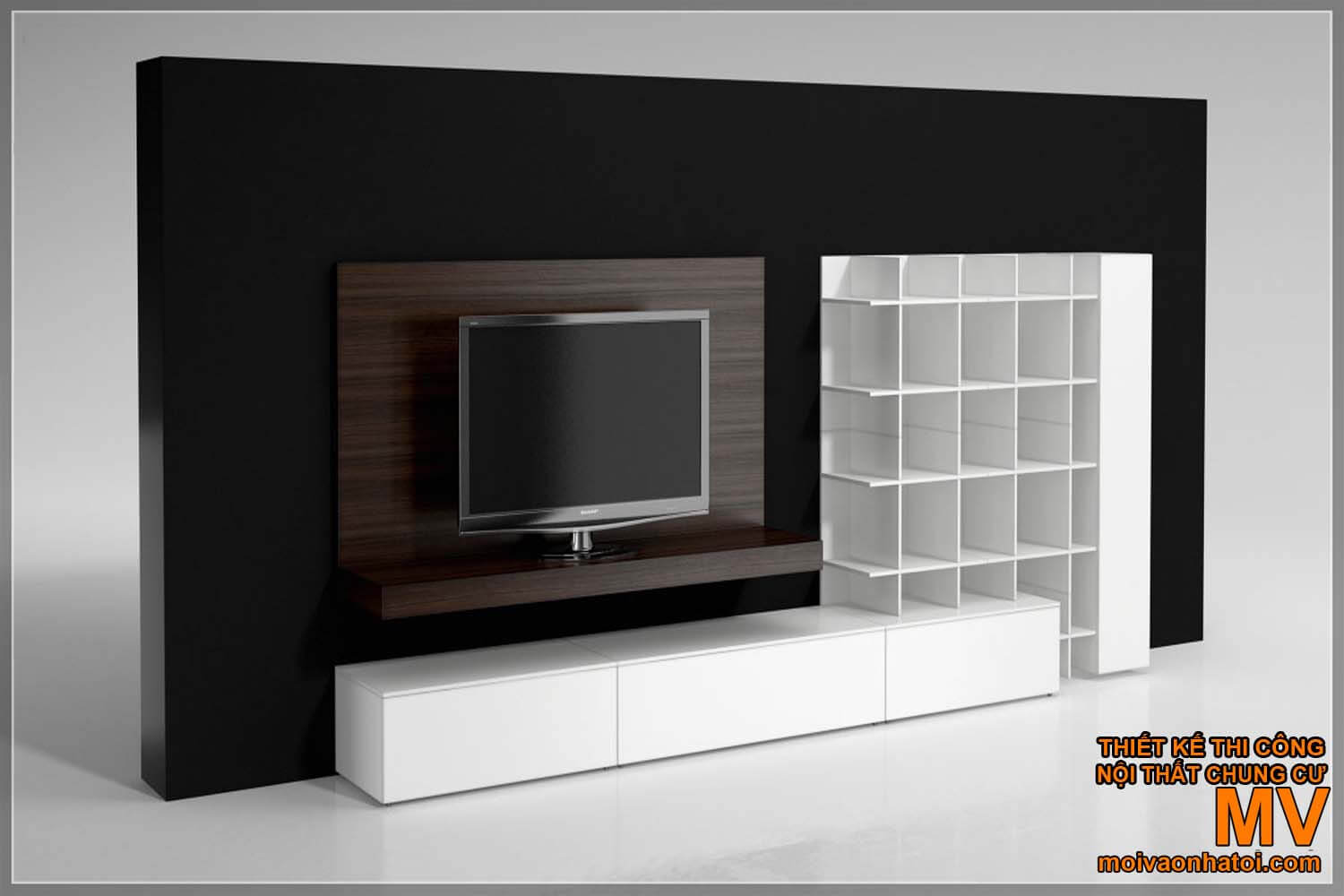 Beautiful wooden TV hanging shelf