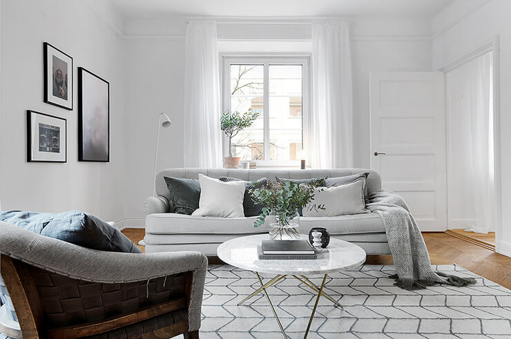 Design de interiores de sala de estar de estilo nórdico