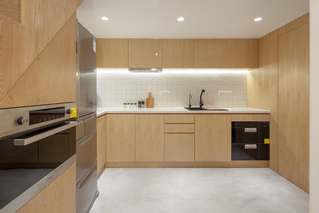 Smart kitchen cabinets are made of industrial wood