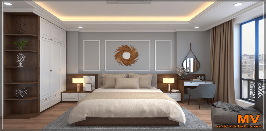 Sekilas furnitur kamar tidur utama bergaya neoklasik