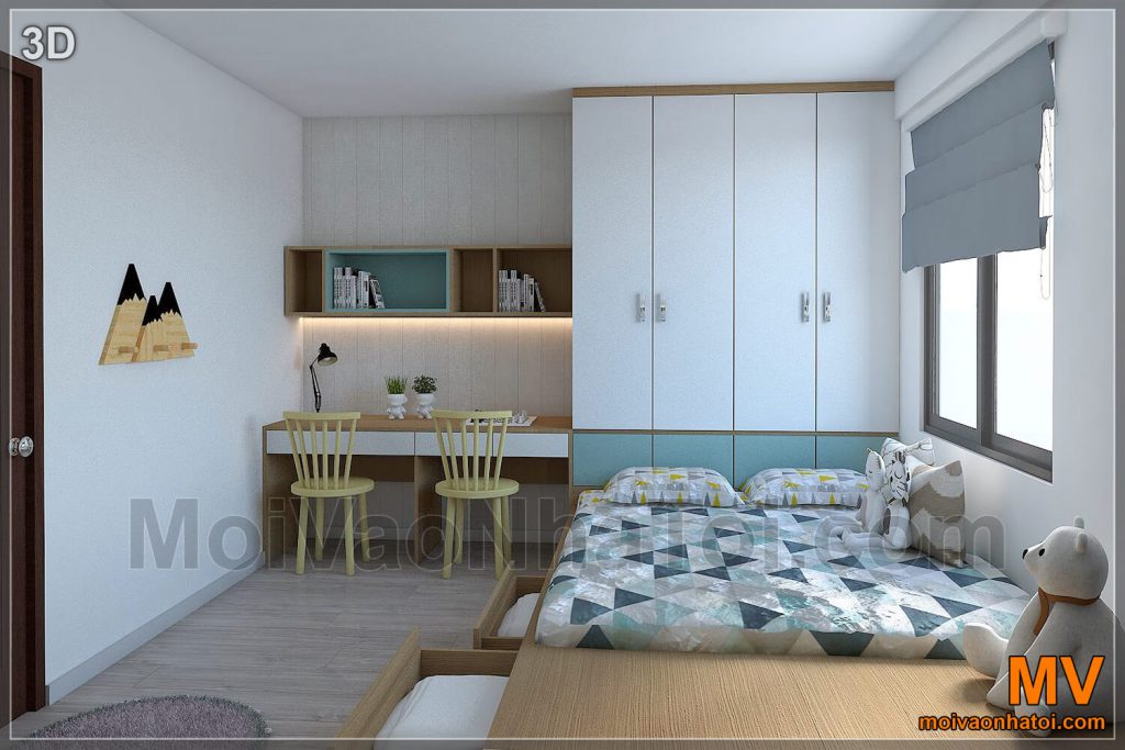 Thiết kế nội thất phòng ngủ con chung cư Linh Đàm