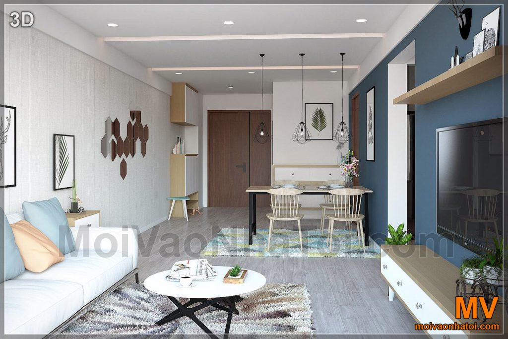 Thiết kế nội thất phòng khách-bếp chung cư Linh Đàm