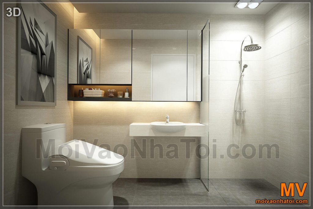 salle de bain de la chambre principale dans l'appartement Ha Dong