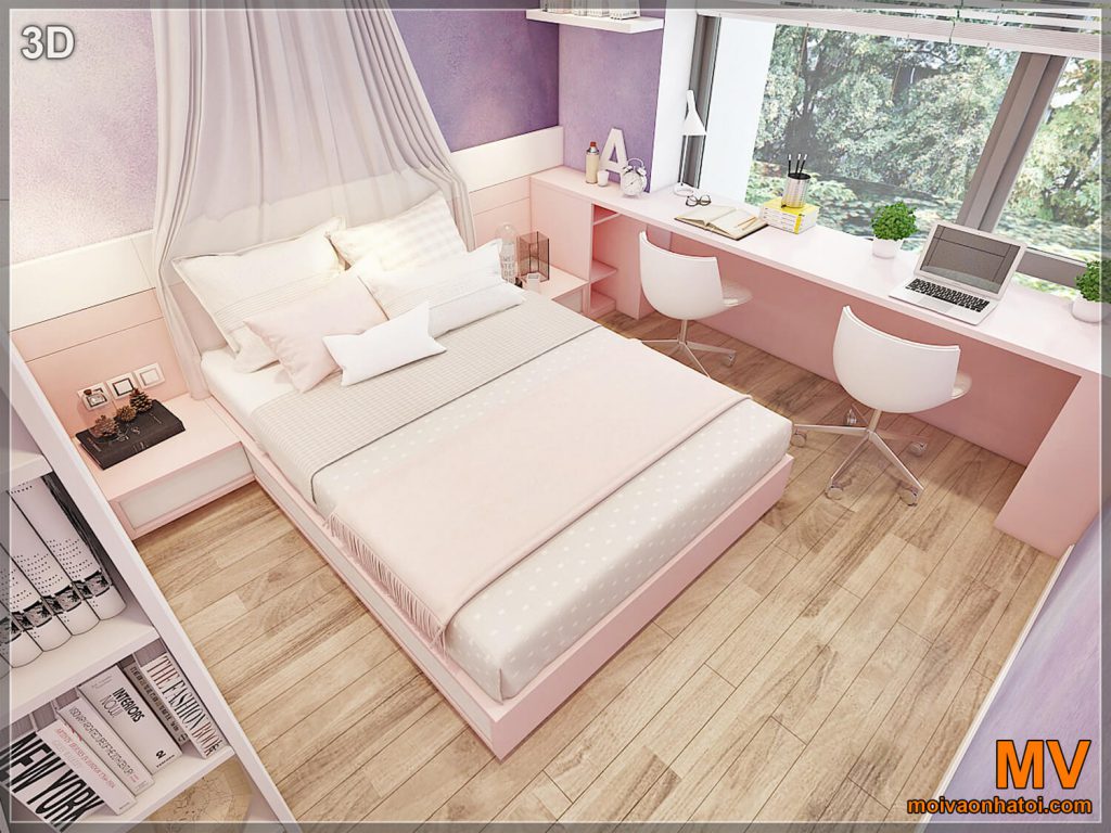 thiết kế phòng ngủ con chung cư ruby 