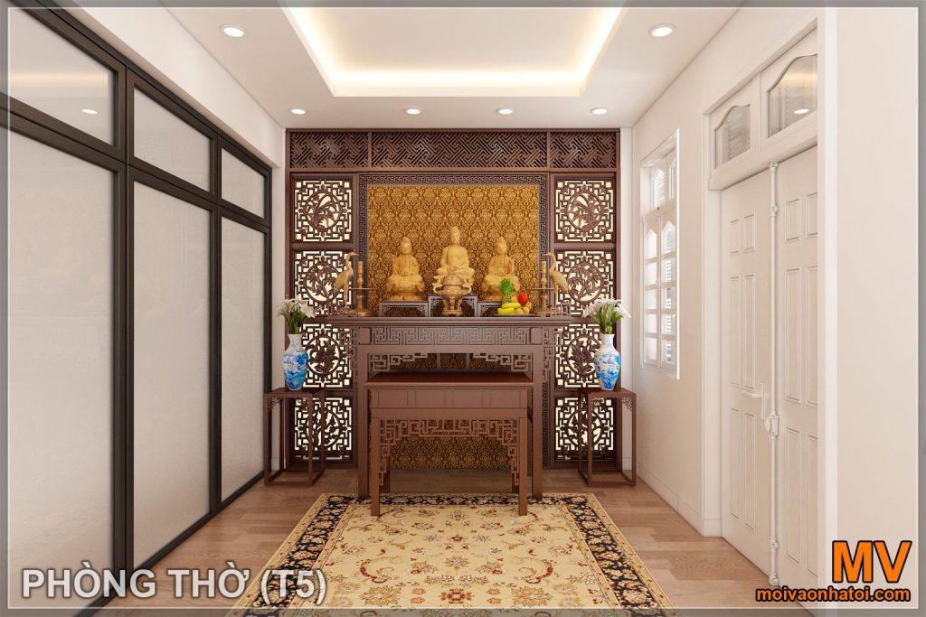 thiết kế nội thất phòng thờ nhà phố Yên Lãng