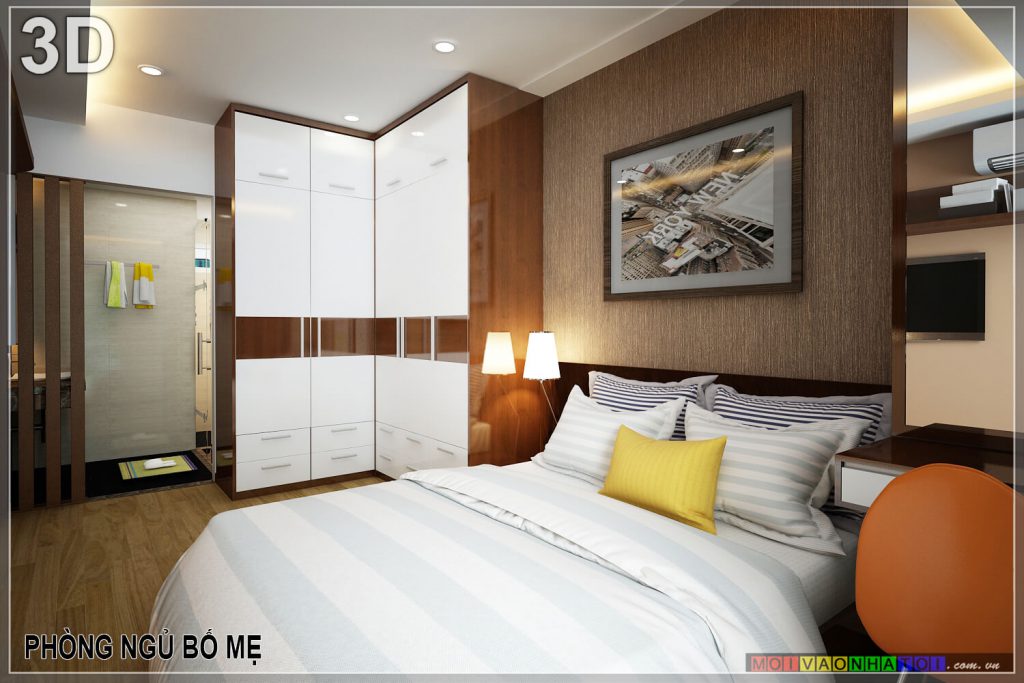 グエンヴァンクーアパートの寝室の3Dデザイン