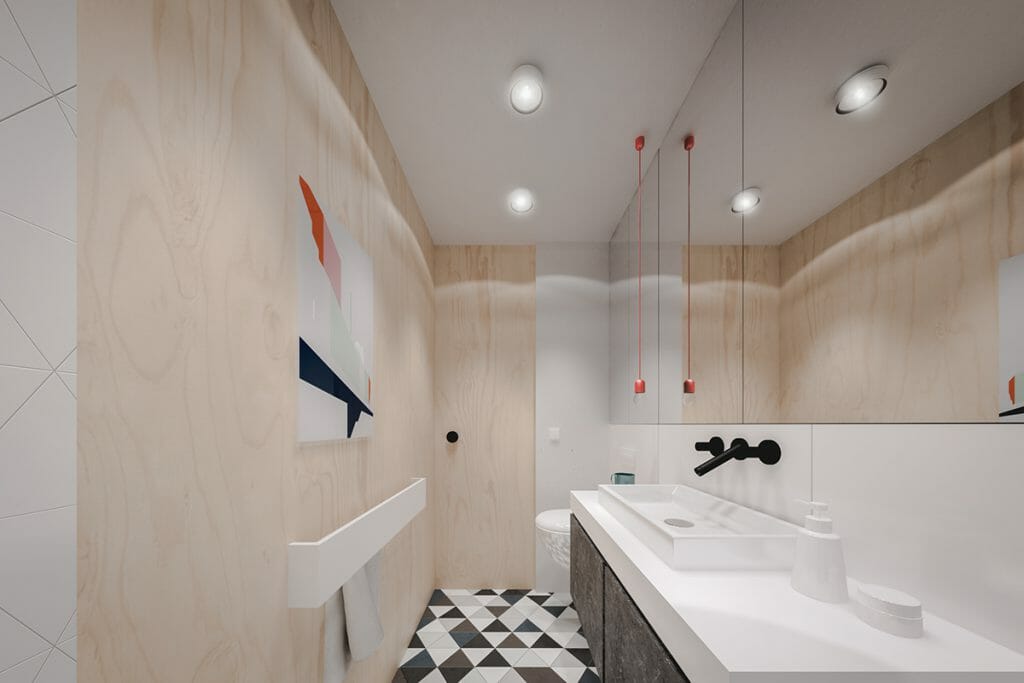 The bathroom of the studio apartment after the renovation