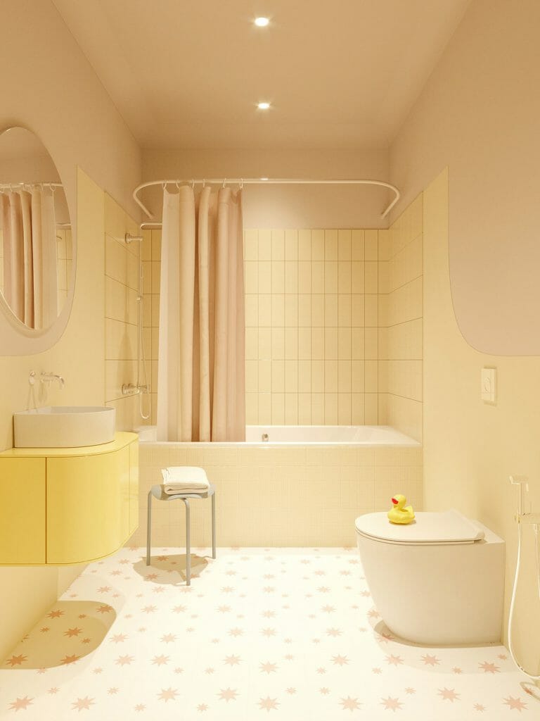 nhà tắm kết hợp màu vàng lặng