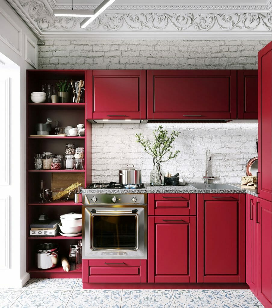 cozinha clássica vermelha