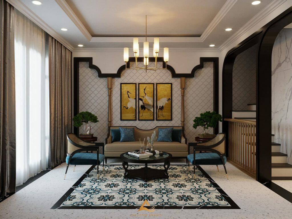 Asijský design obývacího pokoje