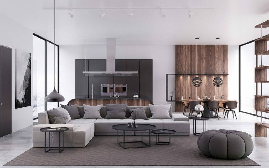 design městského obývacího pokoje