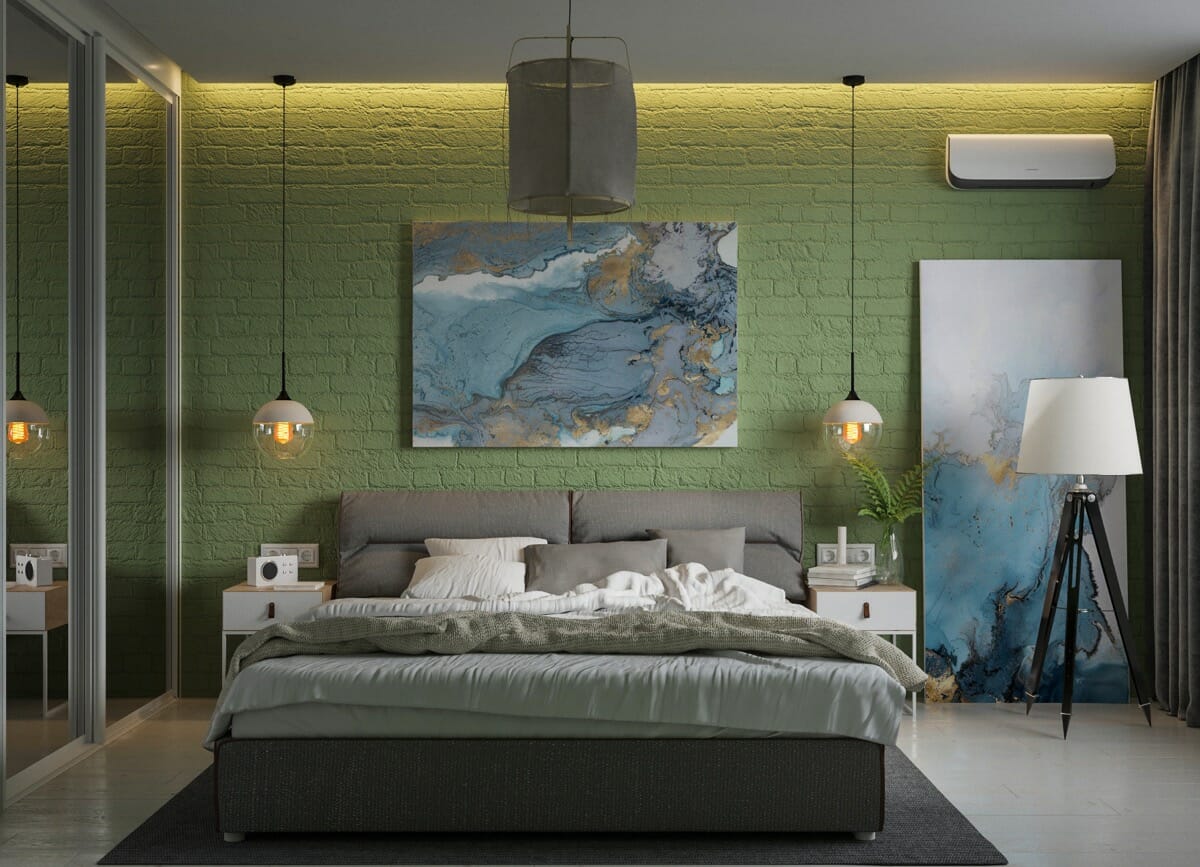 thiết kế phòng ngủ màu xanh lá cây