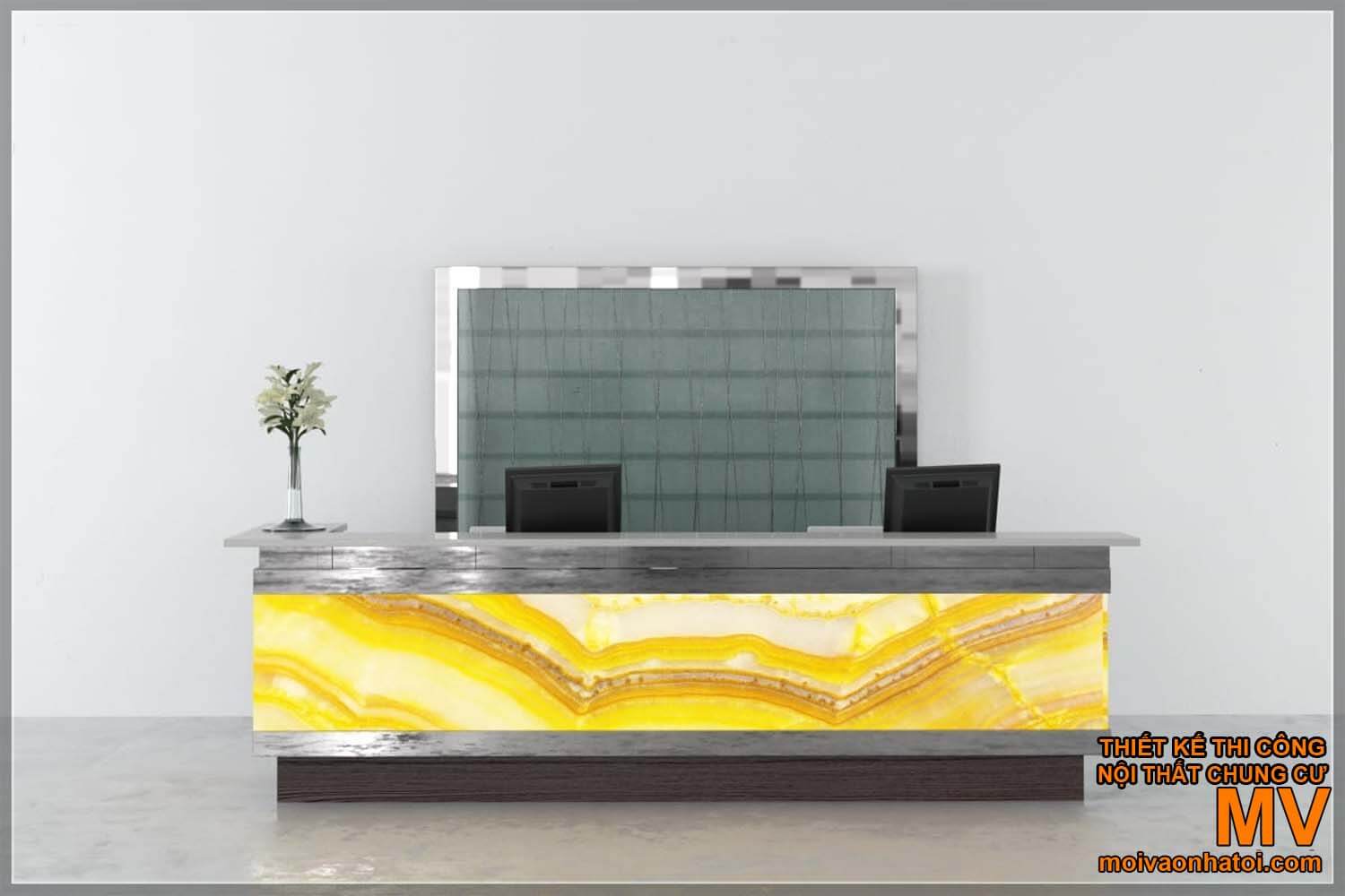 Model bar, meja resepsionis dengan balok batu buatan