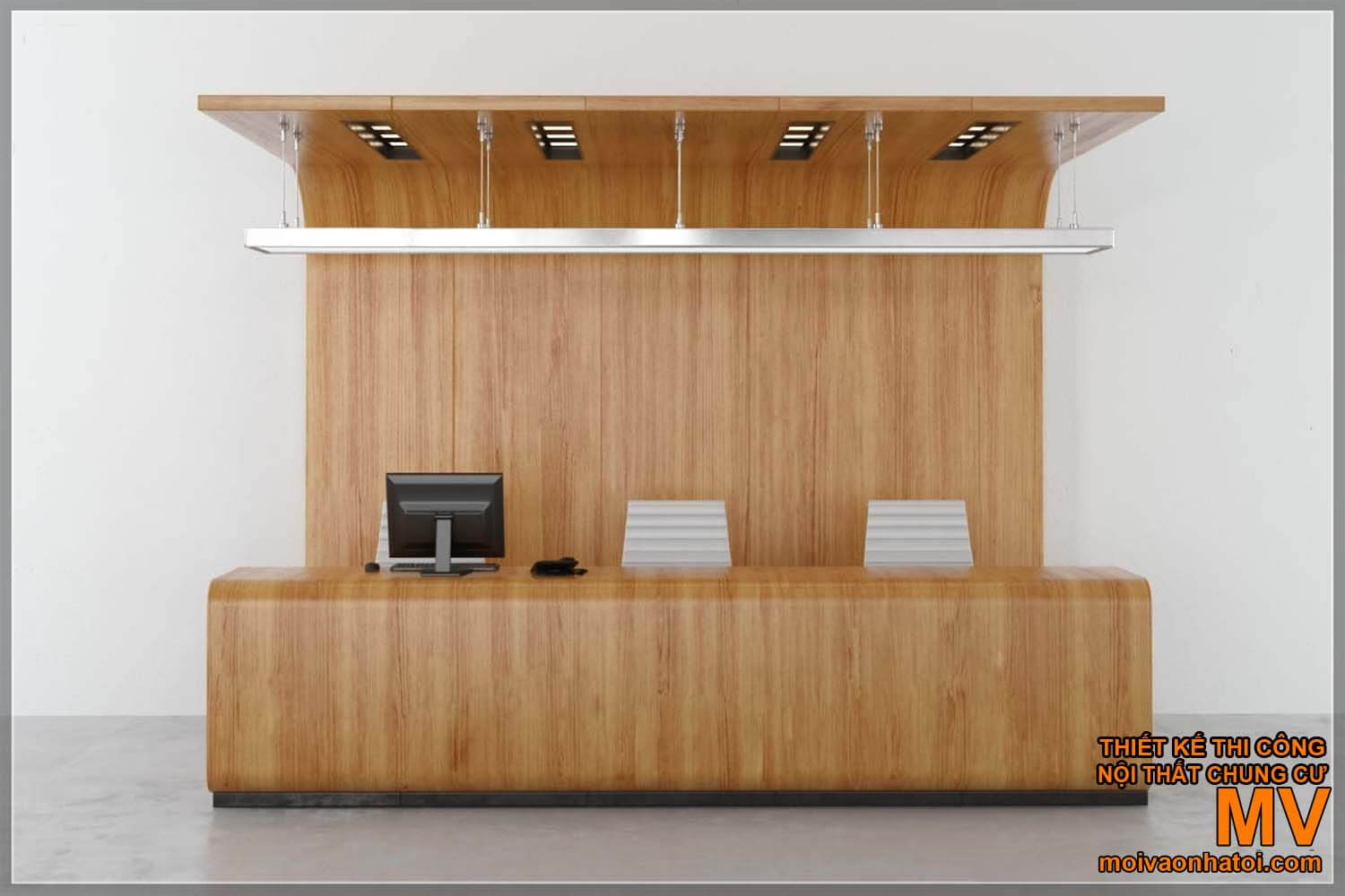 Bar design - balcão de recepção de madeira