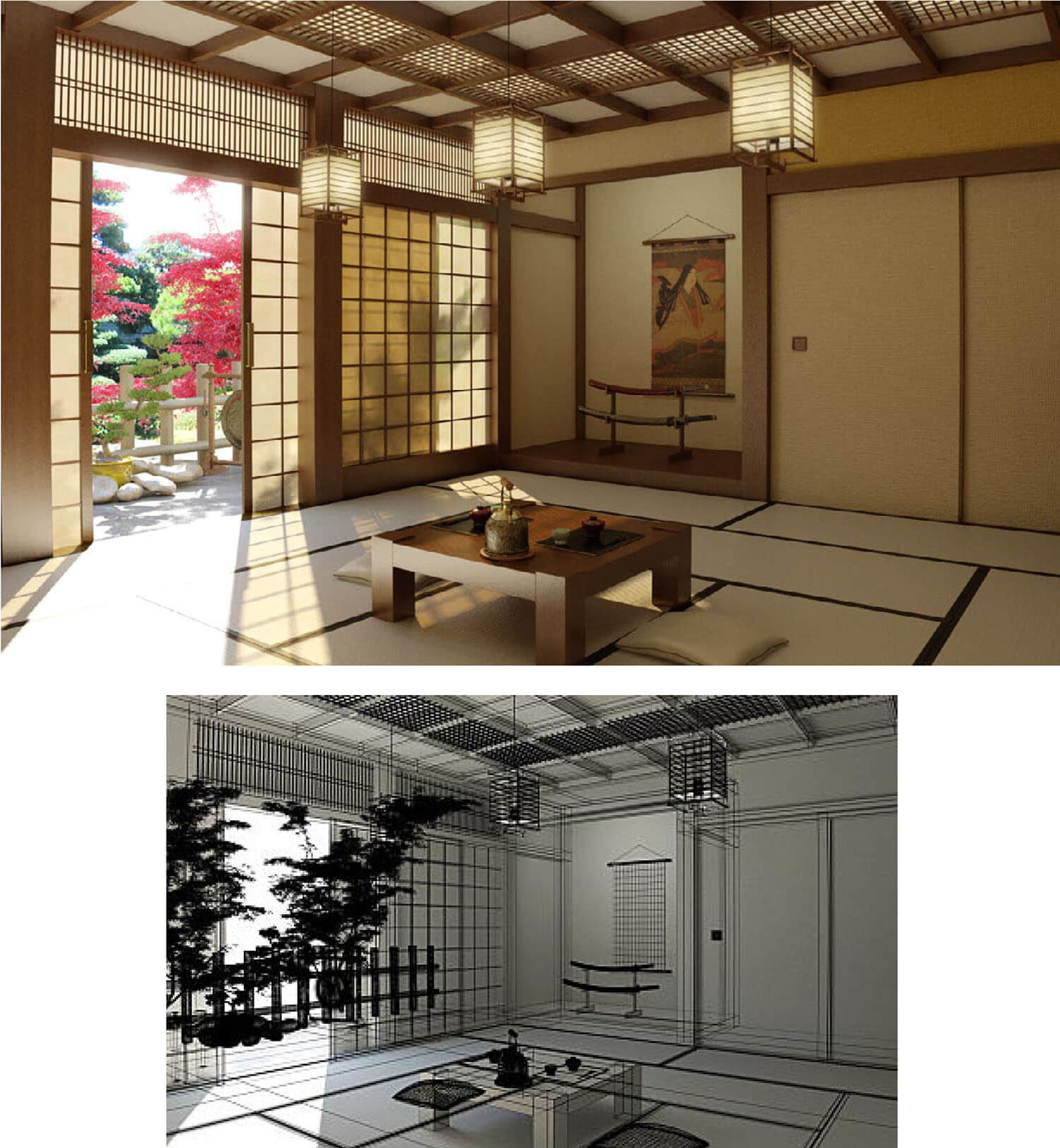 Japanisches Wohnzimmerdesign