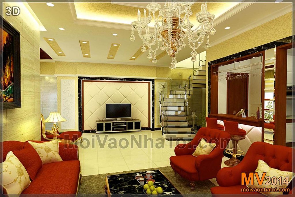 Desain interior untuk ruang tamu apartemen dengan gaya klasik